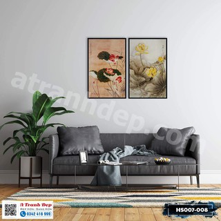 Bộ 2 tranh Canvas hoa sen vàng và đỏ - HS007-008
