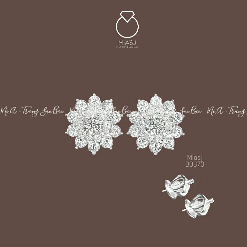 Bông khuyên tai nữ Bạc S925 đá kim cương nhân tạo Newzeland cao cấp chốt vặn | MiASJ Mi.A Trang sức bạc