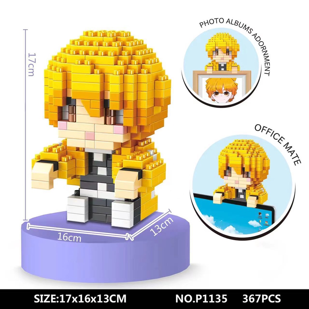 Mô Hình Lắp Ráp Lego Mini Nhân Vật Hoạt Hình Thanh Gươm Diệt Quỷ - Cáo Lina - Gấu Dâu Losto 3D Gài Máy Tính