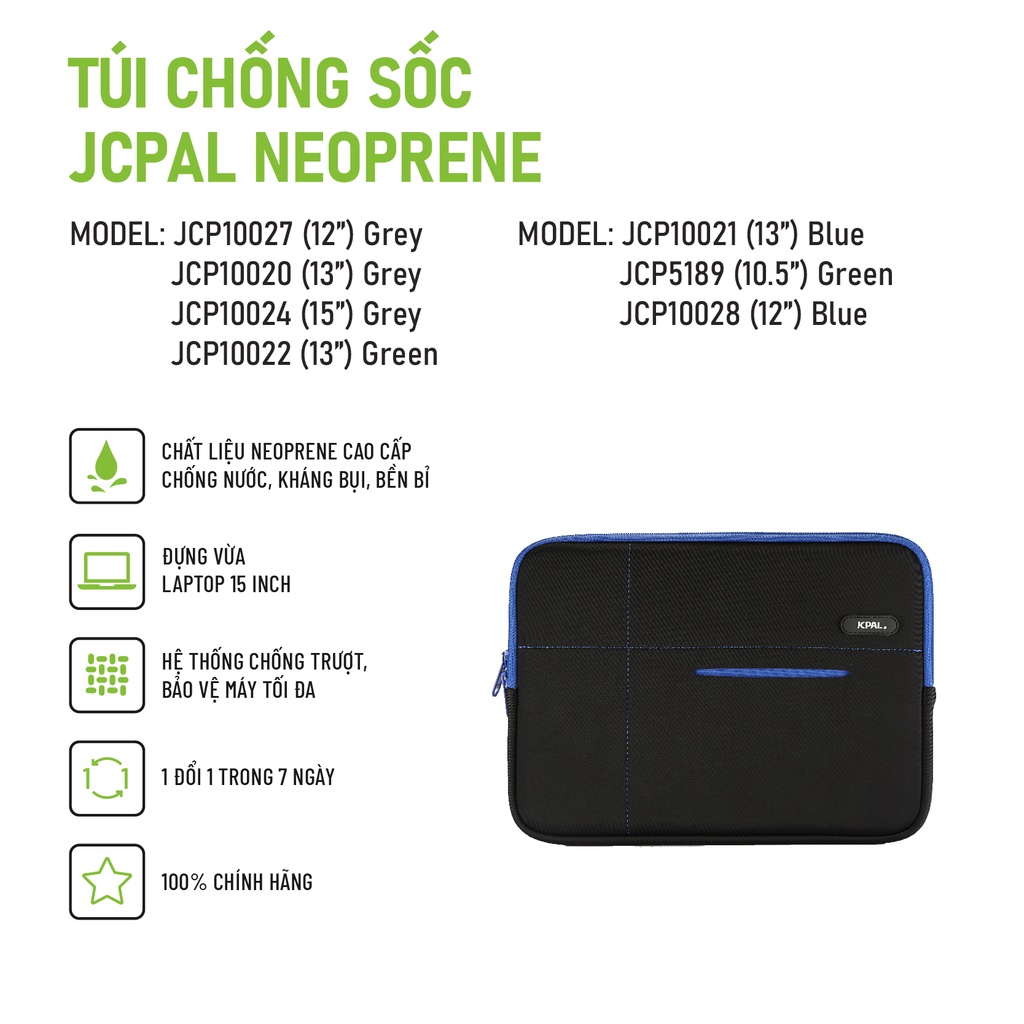[Mã BMBAU50 giảm 7% đơn 99K] Túi chống sốc Laptop/ Macbook JCPAL Neoprene cao cấp chống trượt 13 inch, 15 inch