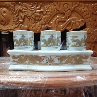 Bộ án nước 3 ly sứ trắng rồng ngang 17 cm