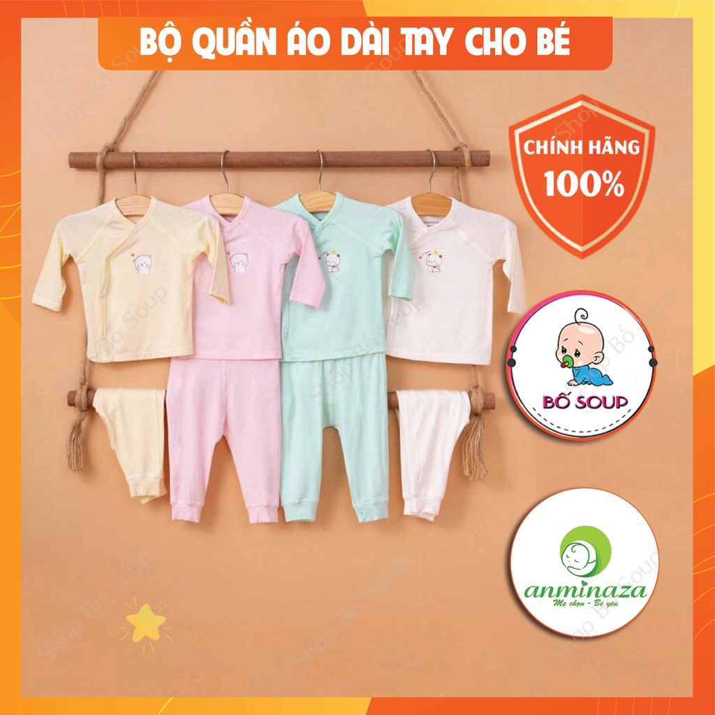 Đồ bộ dài tay cho bé trai bé gái sơ sinh cài lệch, chất cotton tăm tre hãng Anminaza Việt Nam