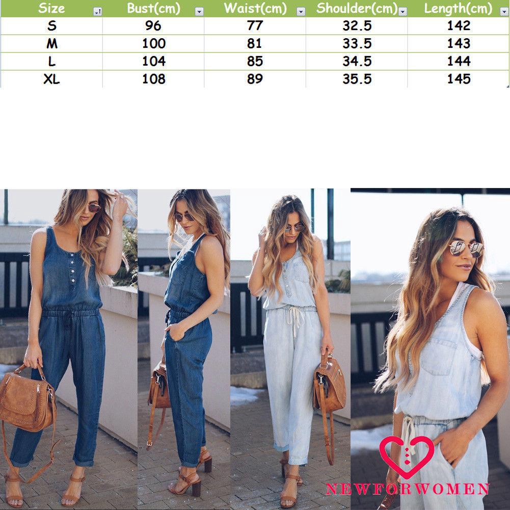 Jumpsuit Denim kiểu quần form dài cộc tay quyến rũ thời trang cho nữ