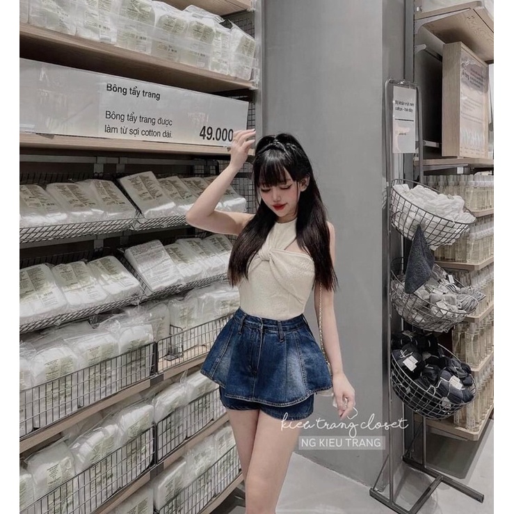 Chân váy bò jeans tầng bèo