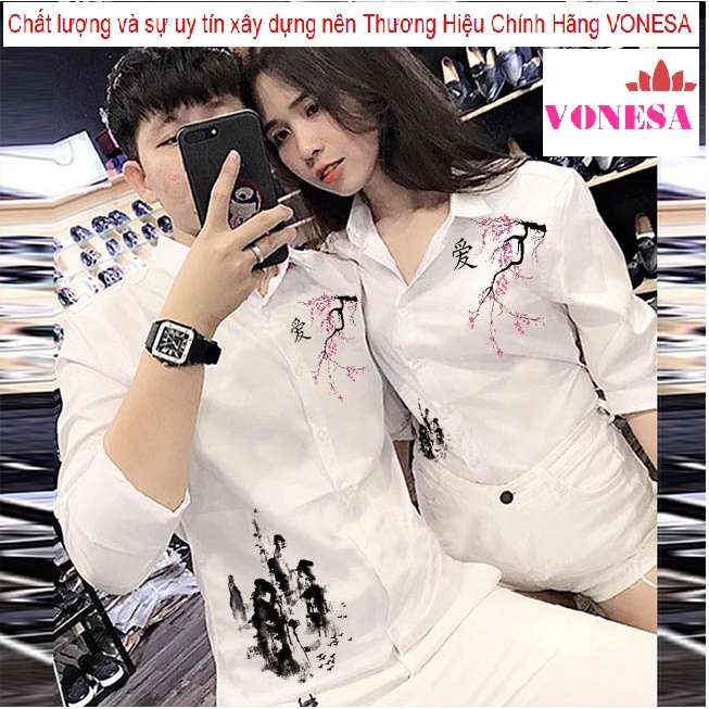 Áo Sơ Mi Cặp Đôi Nam Nữ Họa Tiết Cao Cấp | Áo Đôi Nam Nữ Đẹp VONESA GIÁ 1 ÁO