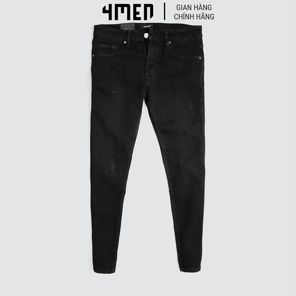 Quần jeans nam đen xước đẹp 4MEN QJ029 vải cao cấp co giãn, form slimfit tôn dáng