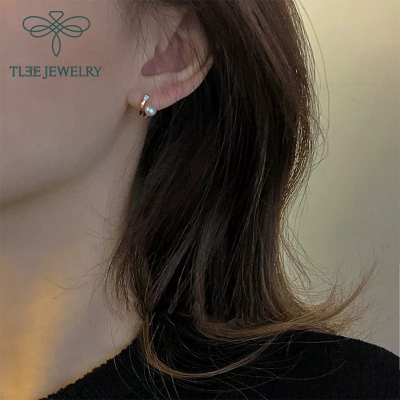 Khuyên tai bạc nữ TLEE Noemy đính trai nữ tính TleeJewelry B0179