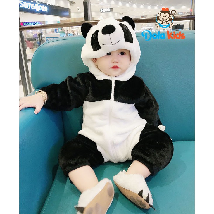 Bộ đồ mùa đông cho bé gái bé trai sơ sinh hình Gấu Panda chất liệu lông cừu cho bé từ 4-17kg