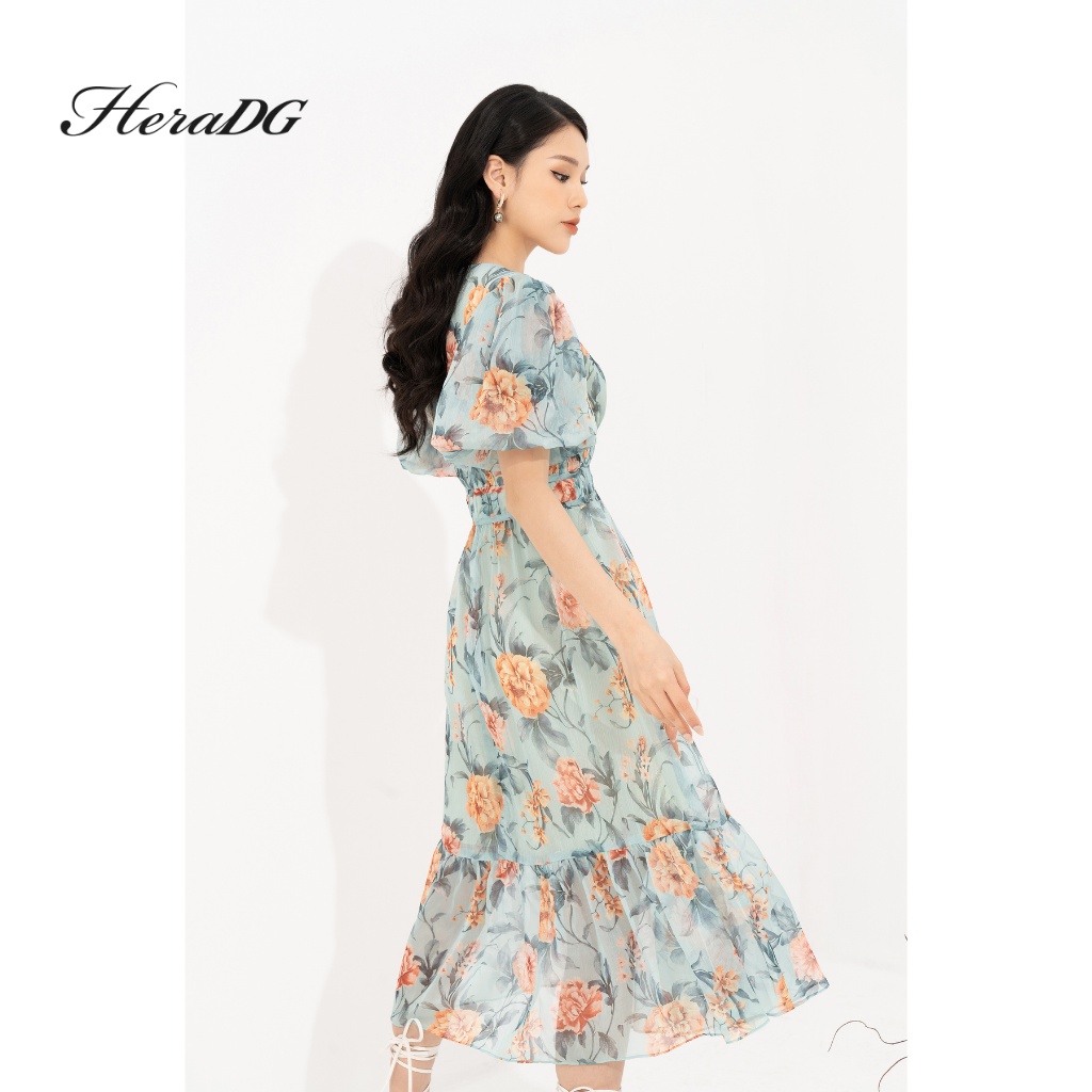 Đầm Thiết Kế Nữ Dáng Xòe HeraDG Tay Bồng Hoạ Tiết Hoa Tinh Tế, Chất Liệu Tơ Cao Cấp Mềm Mại SDPBC2093