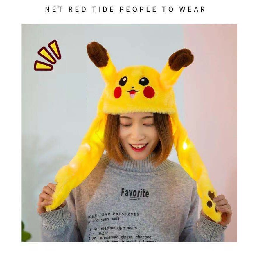 Nón Tai Thỏ Giật Nón Tai Thỏ Giật Cử Động 2 Tai có đèn LED Pikachu vyvyshop