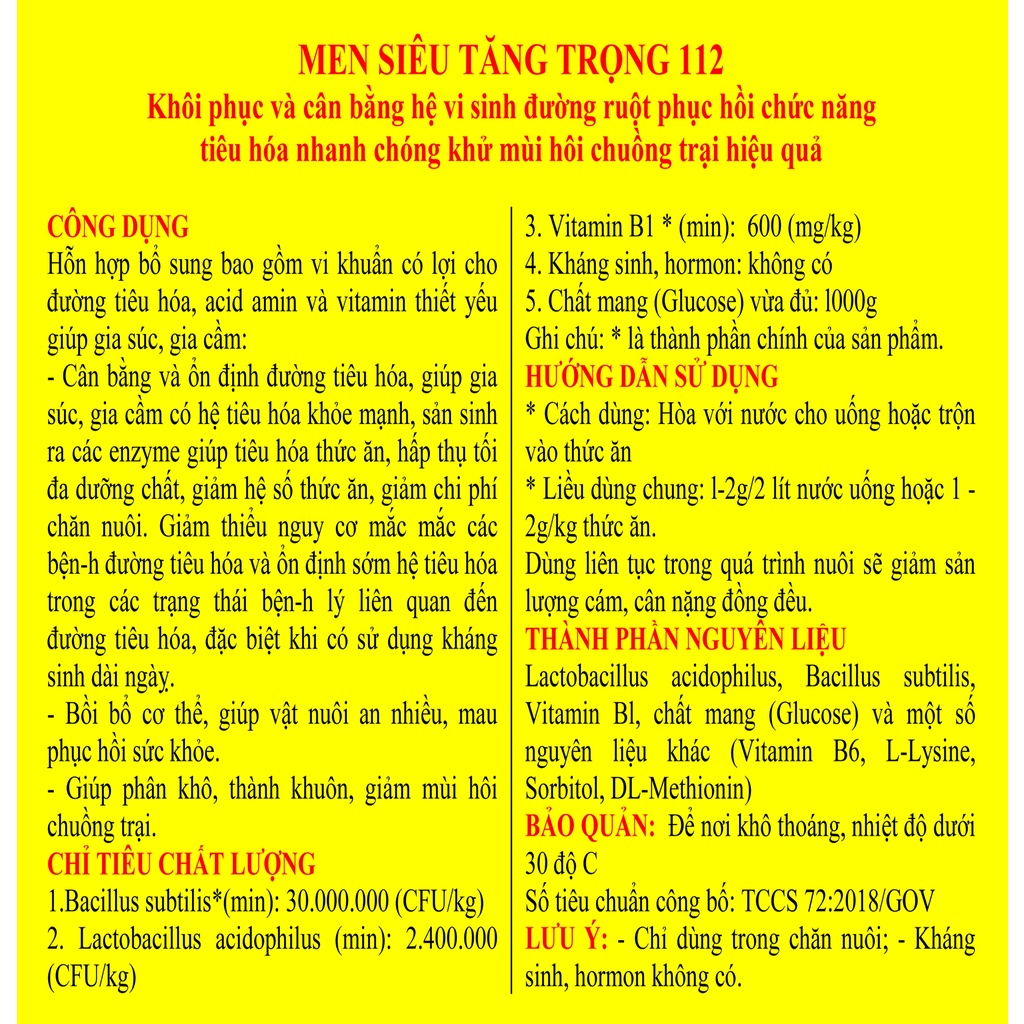 1 gói 200g Men Siêu Tăng Trọng Khôi phục, cân bằng hệ vi sinh đường ruột, khử mùi chuồng nuôi dùng cho gia súc, gia cầm