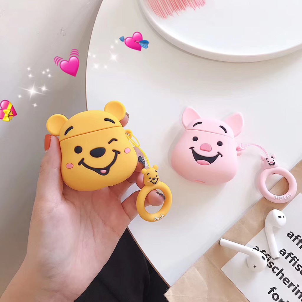 Vỏ silicone bảo vệ hộp sạc tai nghe AirPods1/2 hình gấu Pooh/Piglet đáng yêu