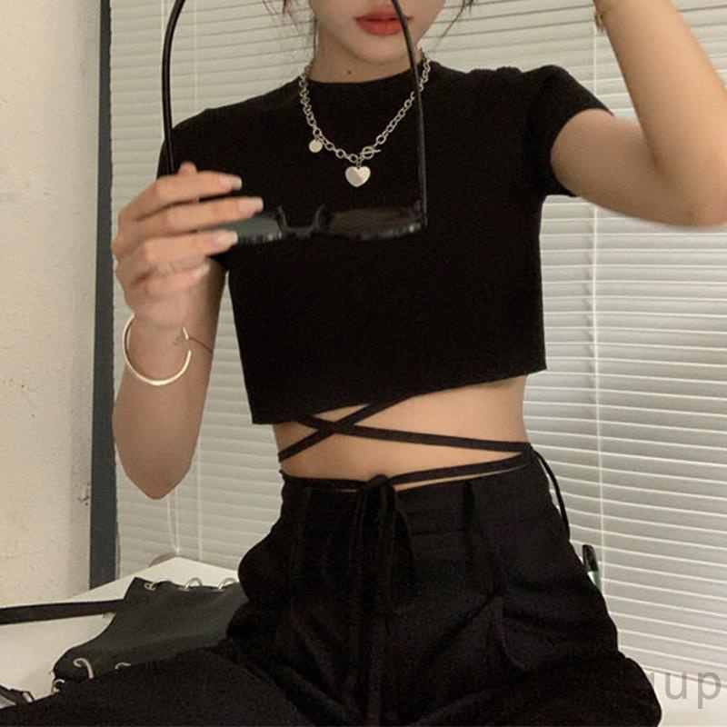 Áo Thun Tay Ngắn Cổ Tròn Màu Trơn Thời Trang Dành Cho Nữ