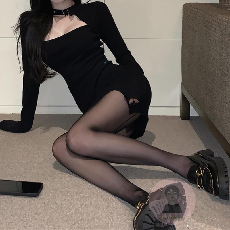 Dre-quần Tất Màu Đen Mỏng Nhẹ In Hình Trái Tim/Ngựa Một Màu Cho Nữ