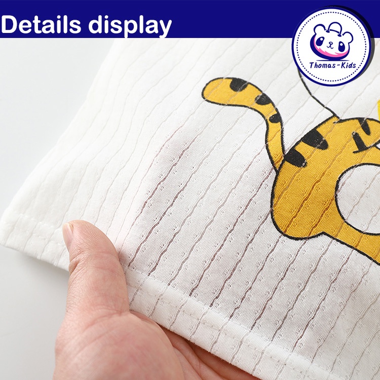 [THOMAS KIDS] Áo Thun Cotton Không Tay In Họa Tiết Khủng Long Hoạt Hình Thời Trang Mùa Hè Cho Bé 1-6 Tuổi