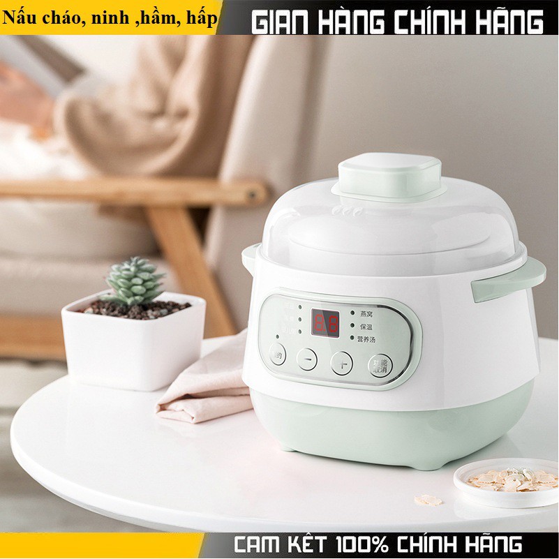 Nồi Nấu Cháo Chậm - Nồi Hầm Cách Thủy Dung Tích 1L, Lòng Nồi Bằng Sứ Giữ Nhiệt Tốt Hơn