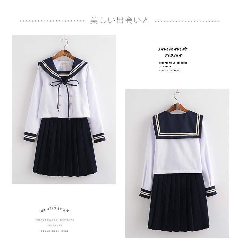 [Kèm ảnh thật] Set váy đồng phục thủy thủ học sinh Nhật Bản/ Seifuku: áo cổ thủy thủ + chân váy | BigBuy360 - bigbuy360.vn
