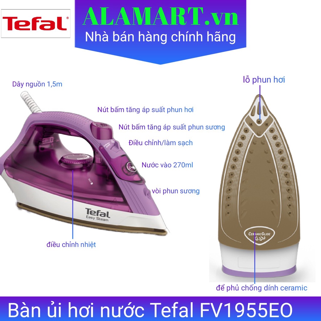 Bàn ủi hơi nước Tefal FV1955E0 - công suất 1400W - hàng chính hãng