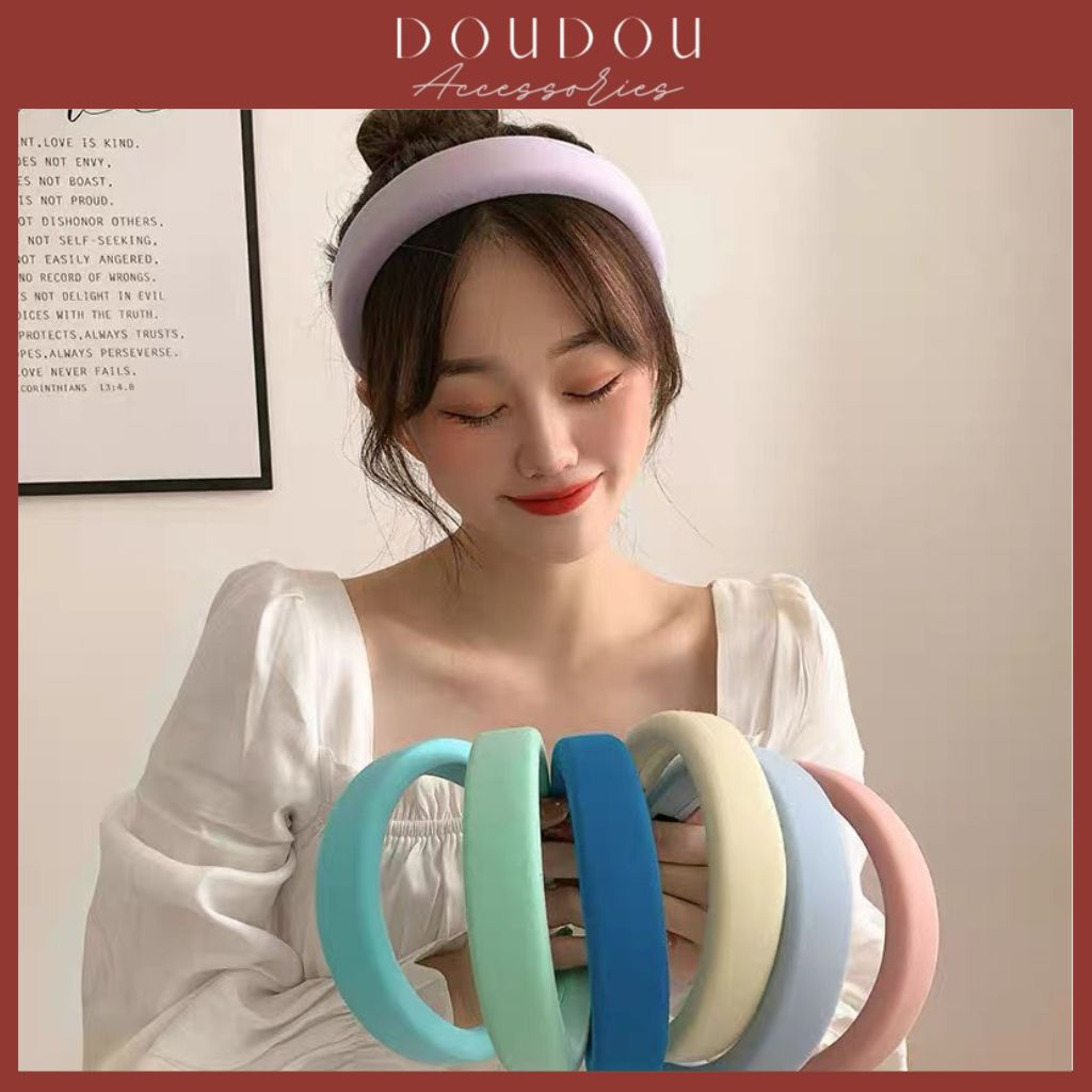 Băng đô cài tóc cho bạn gái DOUDOU Bờm tóc Hàn Quốc bản to chất xốp cao cấp tiểu thư FG004
