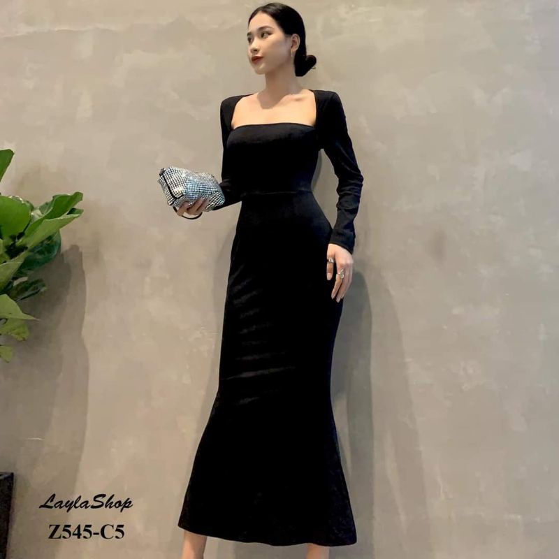 Đầm cá tay dài cổ vuông ôm body