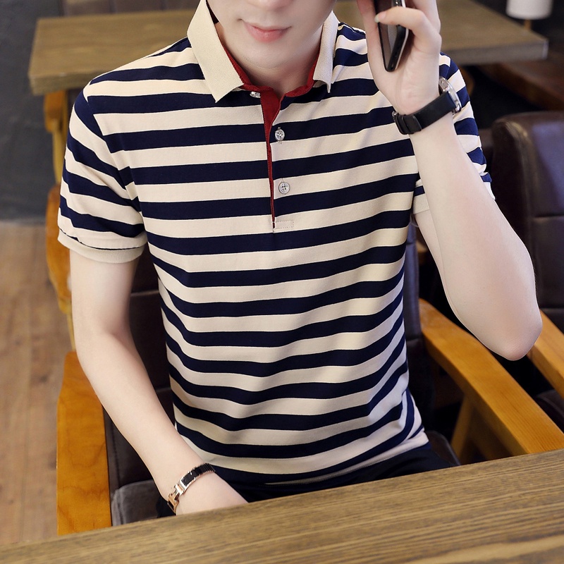 [Hàng Có Sẵn] Áo Thun polo Tay Ngắn Kẻ Sọc baju lelaki lengan pendek Mùa Hè Cho Nam