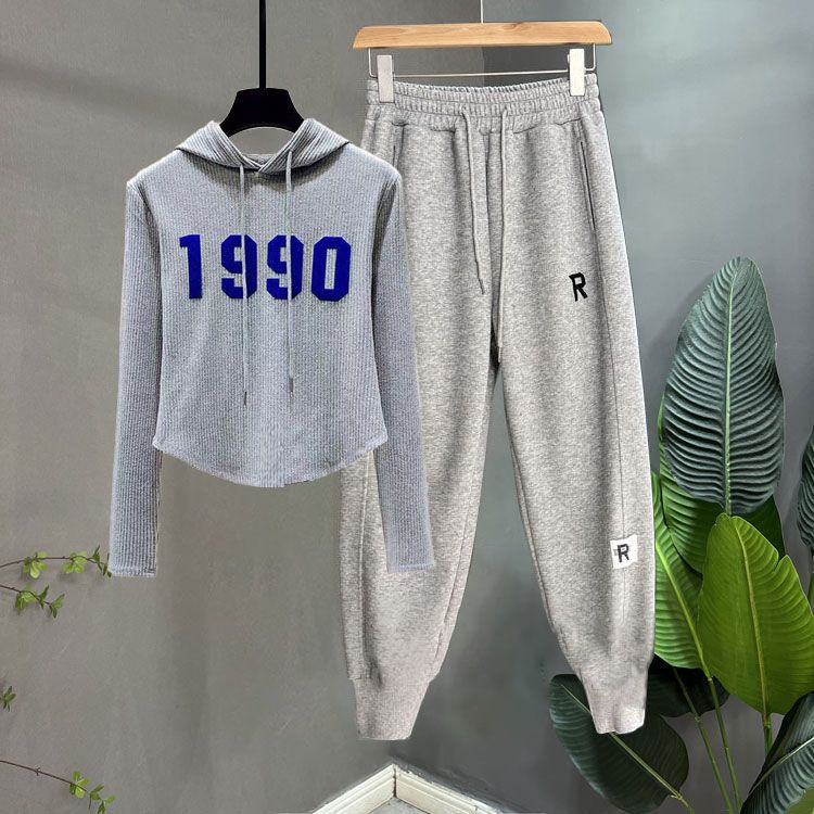 . Set Áo Hoodie Dài Tay + Quần Ống Rộng Lưng Cao Thời Trang Dành Cho Nữ