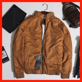 Áo khoác nam da lộn lót lông - Cổ Cao Giữ Ấm Mùa Đông, Kiểu Dáng Basic