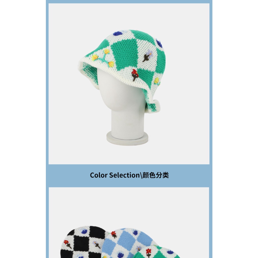 Mũ Bucket Dệt Kim Thủ Công Họa Tiết Hoa / Hình Thoi Màu Tương Phản Phong Cách Hàn Quốc Dễ Thương