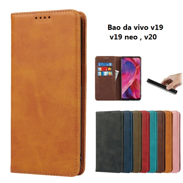 Bao da vivo v19 , v19 neo , v20 dạng ví gập - tích hợp chân chống tiện lợi , may viền cao cấp