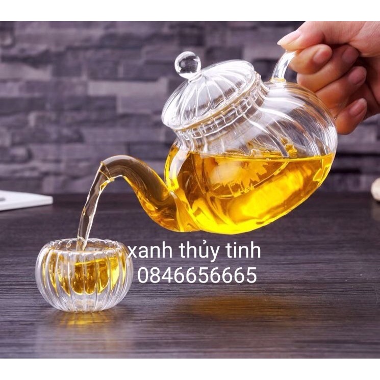 Ấm thuỷ tinh sọc bí có lõi lọc 600ml