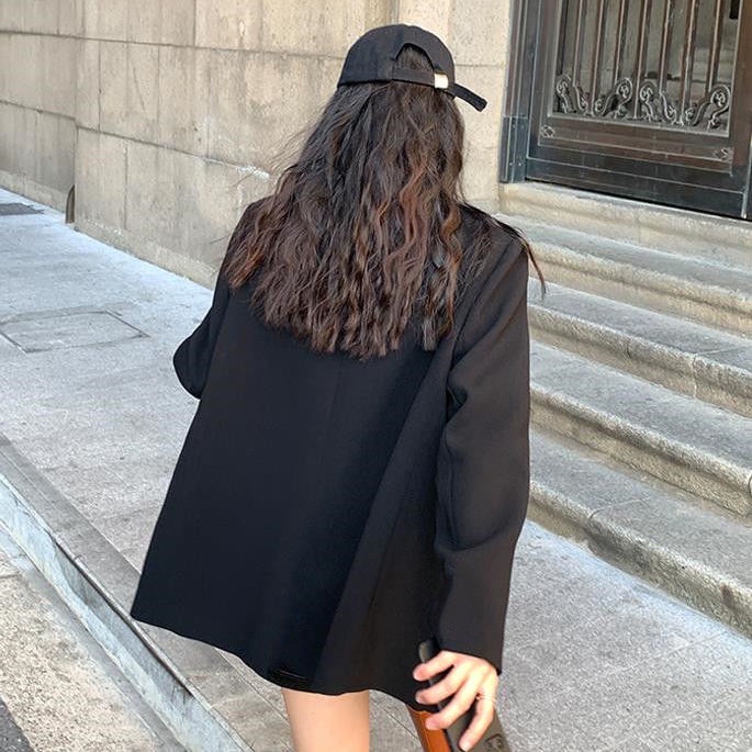 Áo khoác blazer dáng rộng quá cỡ màu đen phong cách Hàn Quốc thời trang xuân thu cao cấp dành cho nữ