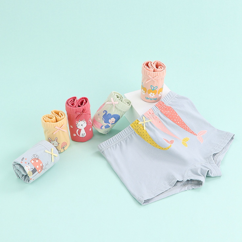 Set 3 quần lót 95% cotton mềm in hình nàng tiên cá dễ thương cho bé gái