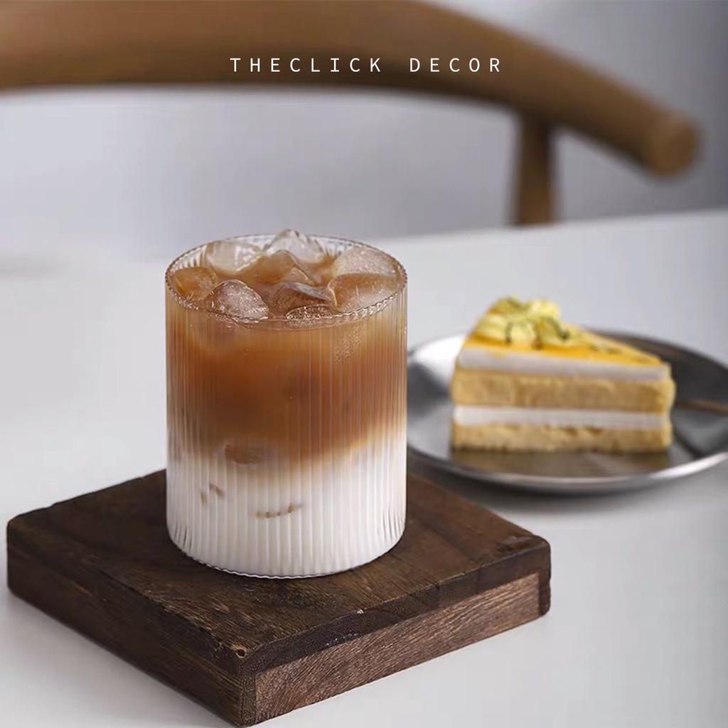 Cốc/Ly Thủy Tinh Latte Trong Suốt Cốc Cafe Cao Cấp Họa Tiết Sọc Vân Dọc Phong Cách Hàn Quốc Decor Chịu Nhiệt 400ml