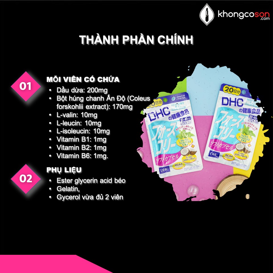 Viên Uống Giảm Cân Bổ Sung Dầu Dừa DHC FORSKOHLII 15 Ngày (30v/Gói) và 30 Ngày (60v/Gói) - Khongcoson