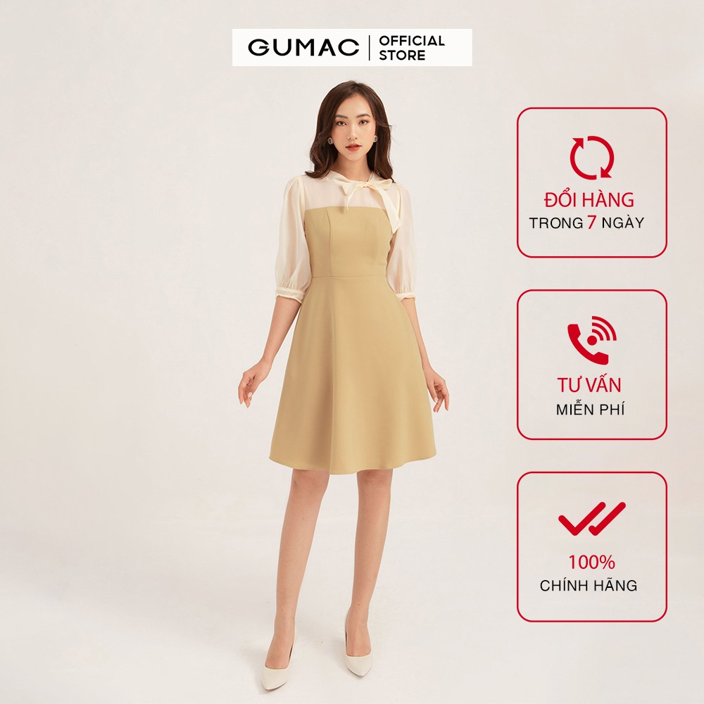Đầm ôm nữ GUMAC tay dài phối nơ cổ, thiết kế sang trọng màu DB1145 | BigBuy360 - bigbuy360.vn