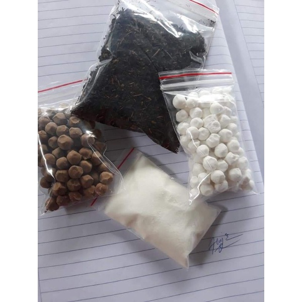 nguyên liệu 4 món làm tra sưa