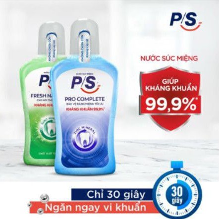 [Siêu Rẻ] 4 chai Nước súc miệng không chứa cồn không cay rát P/S 130ml, Ps trà xanh 300ml tặng Kem Đánh Răng 80gr