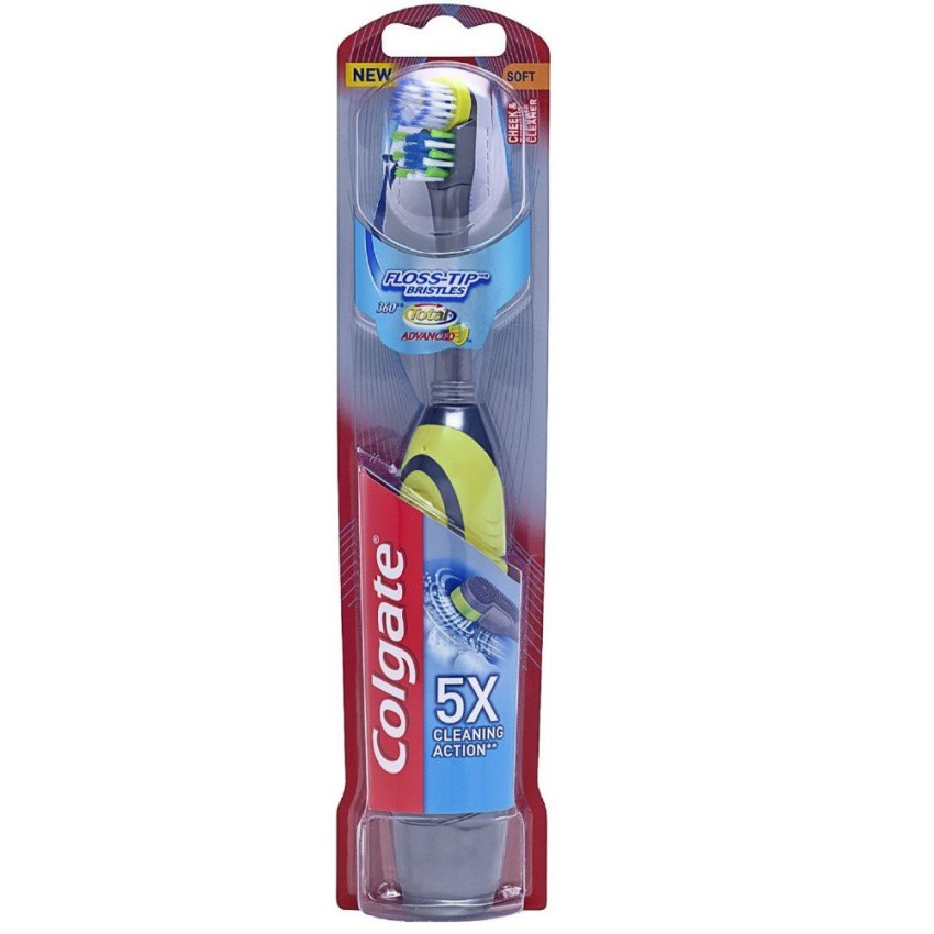 Bàn chải đánh răng dùng pin Colgate 360 Total Advanced Floss-Tip Battery Toothbrush (Xanh lá cây/xám) (Mỹ)