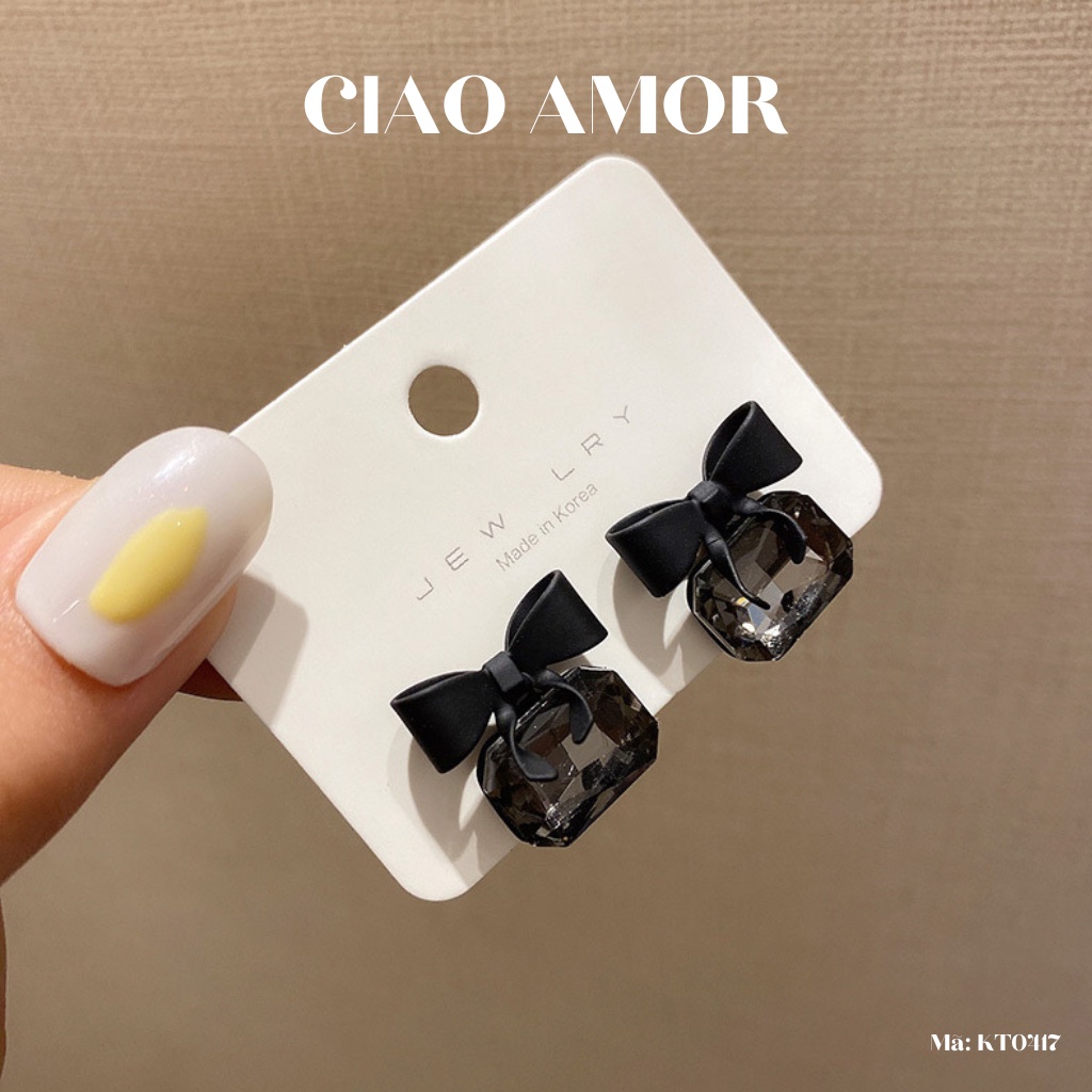 KT0417-Khuyên tai nữ, Bông tai nữ nơ đen cá tính tiểu thư Trang sức Ciao Amor