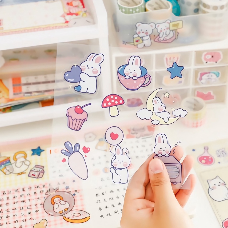 Mua Sticker động vật thỏ, vịt, mèo, gấu siêu cute dễ thương trang trí ...