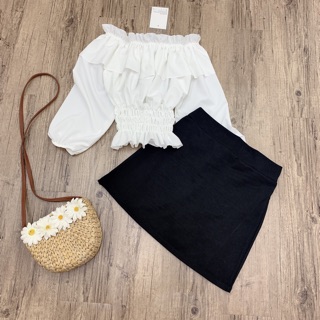 set áo trễ vai mix chân váy