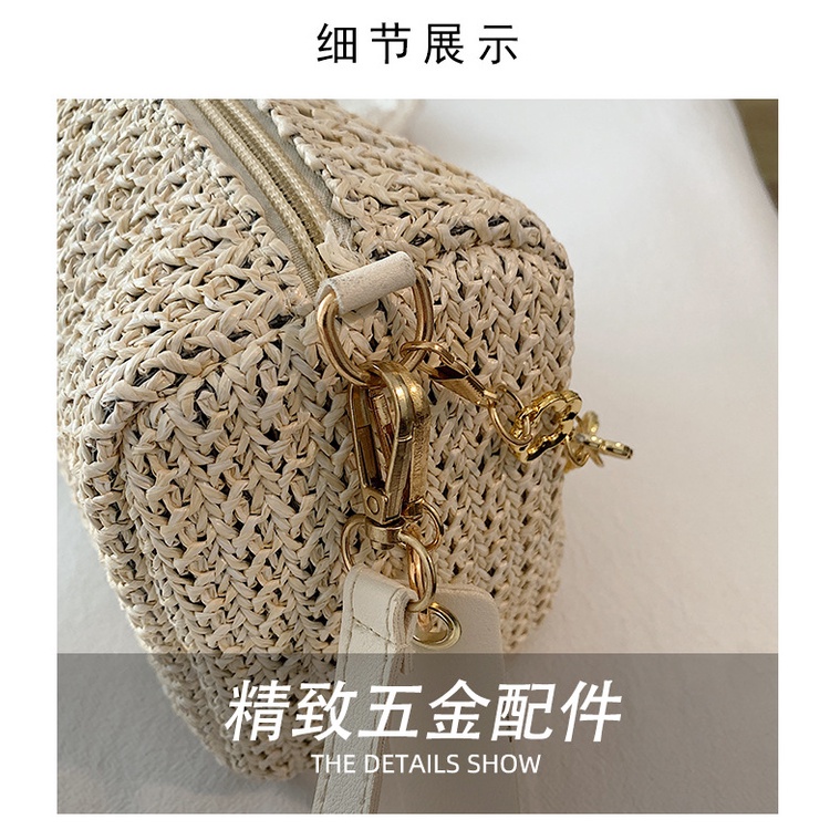 Túi cói đeo chéo JASMIN NOIR phối quai xích thời trang trẻ trung cho nữ