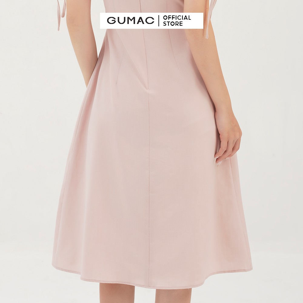 Đầm nữ dáng chữ A nhún ngực và tay GUMAC màu hồng thanh lịch, sang trọng DB322 | BigBuy360 - bigbuy360.vn