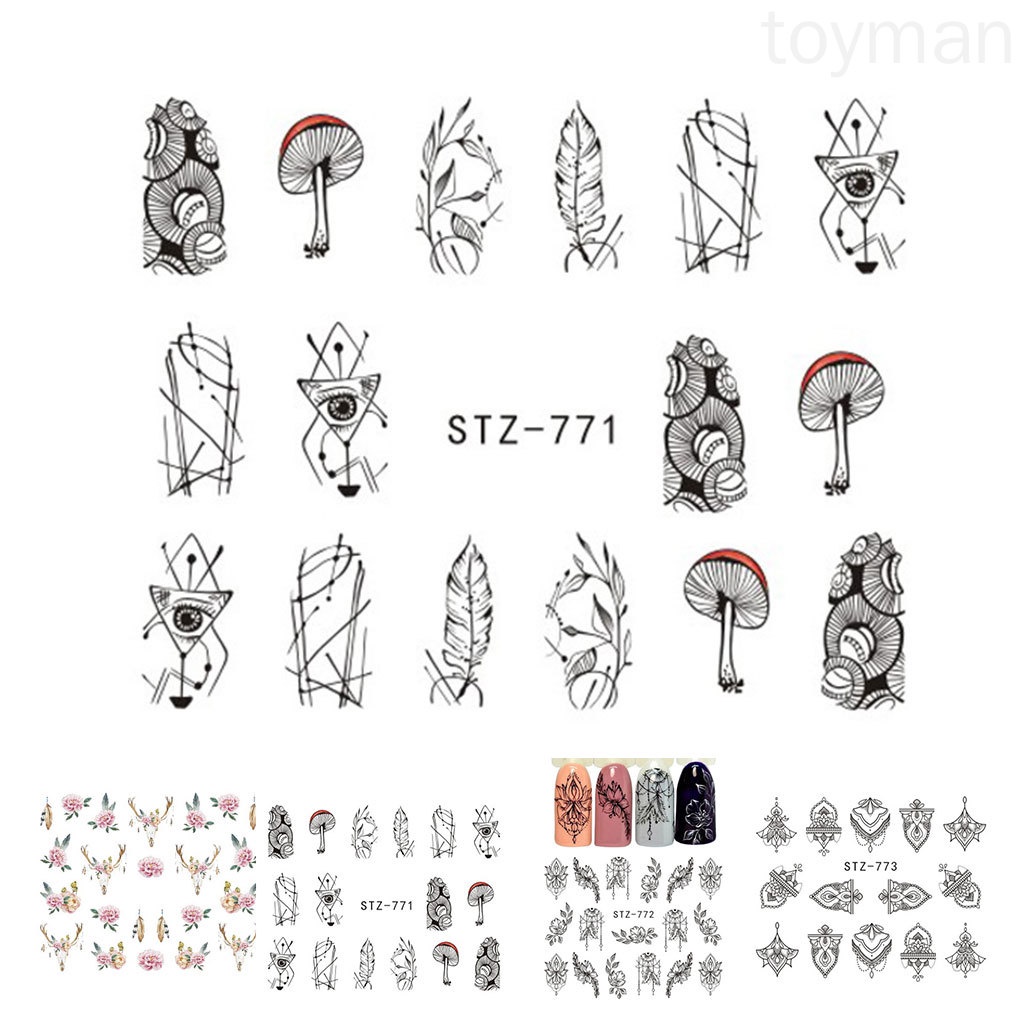 [Hàng mới về] Miếng hình dán trang trí móng tay họa tiết cây nấm phong cách retro đẹp mắt DIY