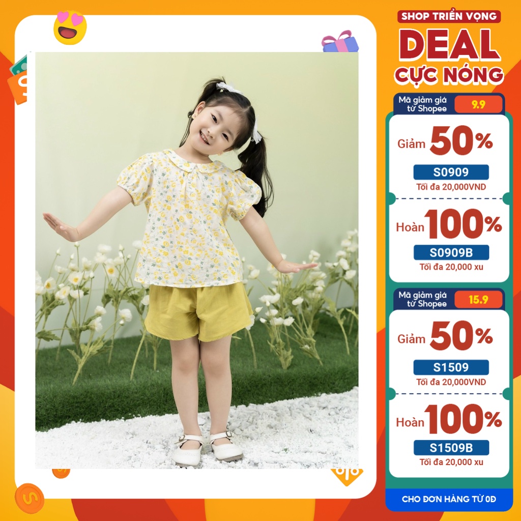 Bộ quần áo bé gái vải thô đũi tay ngắn quần đùi Opkids O.pkids O.p kids Op kids 1,2,3,4,5,6,7 tuổi