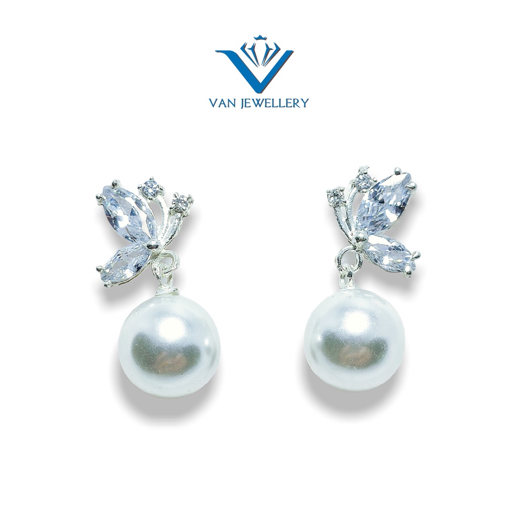 Bông tai bạc Bông Butterfly chạm Ngọc nạm đá siêu xinh