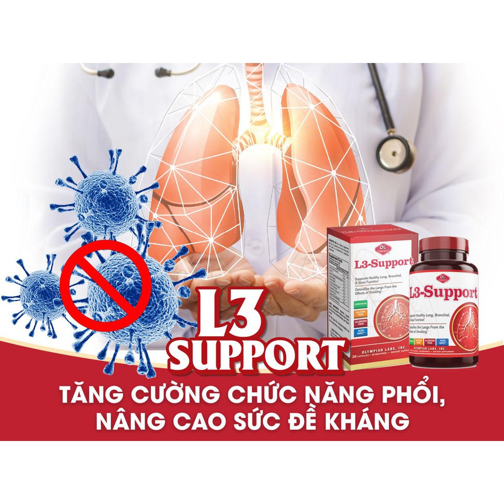 L3 Support Olympian Labs - Hộp 30 Viên - Hỗ Trợ Chức Năng Phổi, Phế quản, Xoang