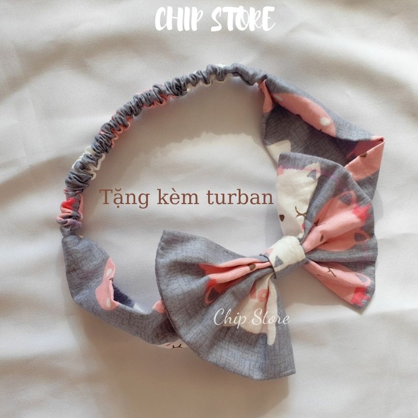 Body bé gái họa tiết hình chú mèo tay cánh tiên xinh xắn tặng kèm turban có size sơ sinh - 1 tuổi CHIP STORE