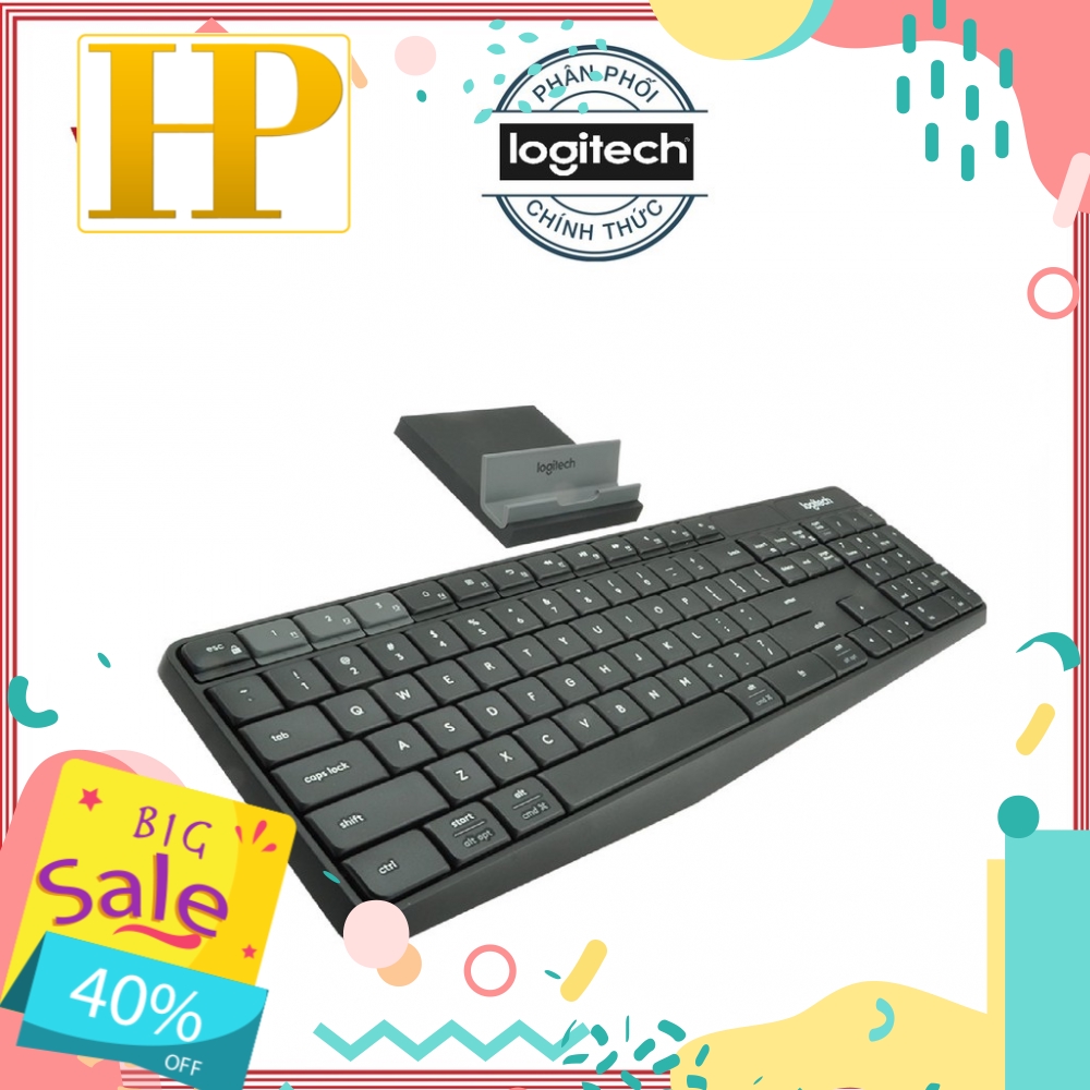 Bộ giá đỡ và bàn phím không dây Logitech K375s Đen - Hàng Chính Hãng