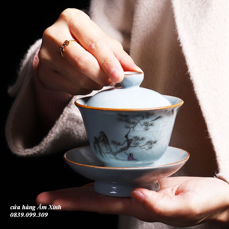 Chén Khải Tiềm họa tiết vẽ tay men rạn 180 ml